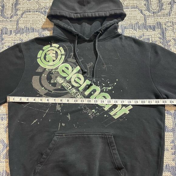 VTG Y2K Element Skater Black Graphic AOP Hoodie Faded and Distressed SZ M - Picture 6 of 6